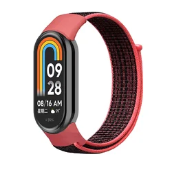 Nylon Loop Sport Wristband Replacement Strap - Mi Band 7 6 5 4 3 (12 Red with black)