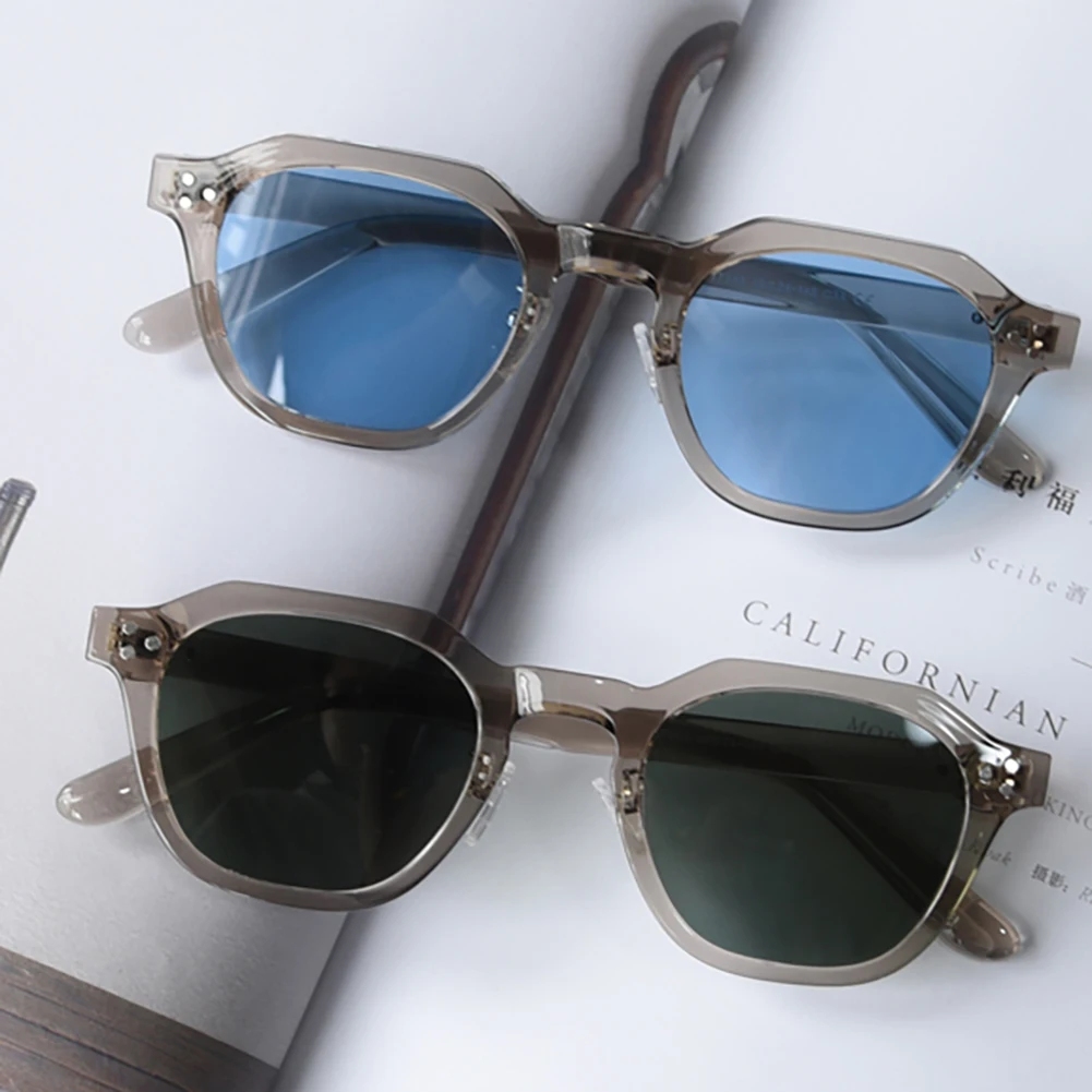 Peekaboo korean style retro sun glasses for women TR90 frame polygon polarized sunglasses uv400 male green brown 2023 summer 2