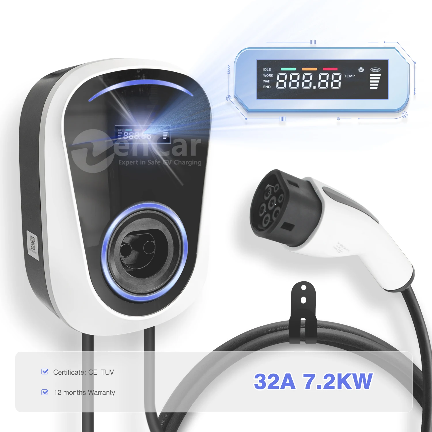 Duosida Wallbox Tipo 2 Caricatore Ev 7Kw Ev Auto Veicolo Elettrico Stazione Di Ricarica Rapida 32A Monofase Evse Plug-And-Charge