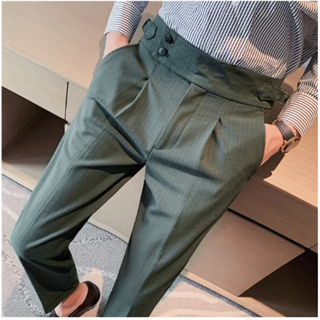 Men's Pant British Style Casual Suit Pants High Waist Straight Trousers  Business