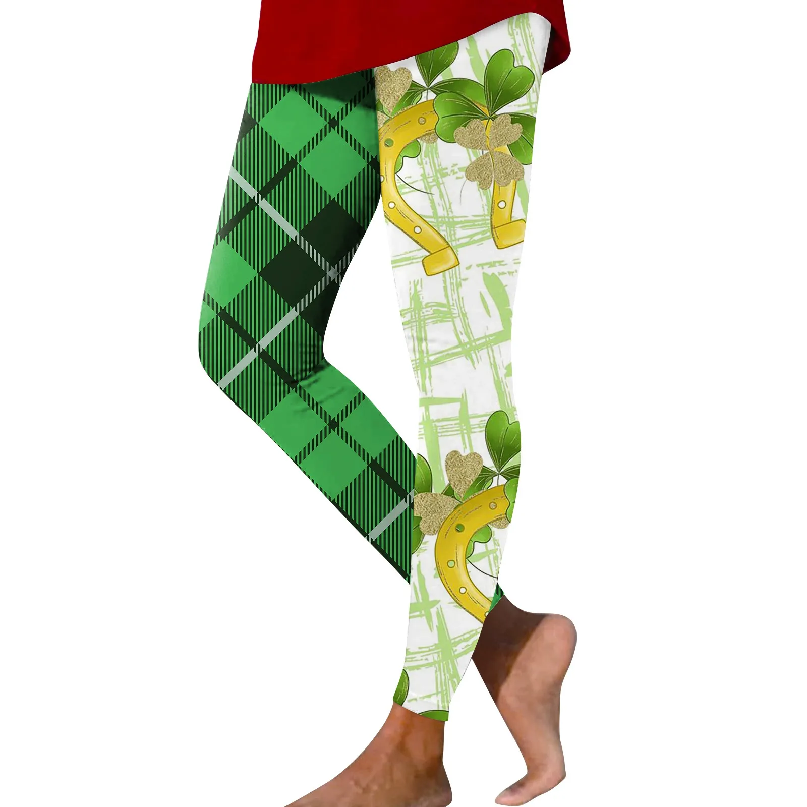 

Women's Casual Fashion Outdoor St Patrick's Day ropa de mujer Plaid Print Slim Stretch Yoga Pants now Nine Minute Pants