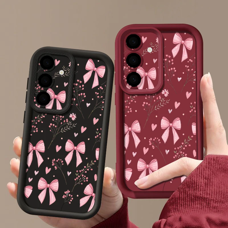 Chic Pink Bow Pattern Soft TPU Silicone Phone Case - Elegant and Stylish Back Cover