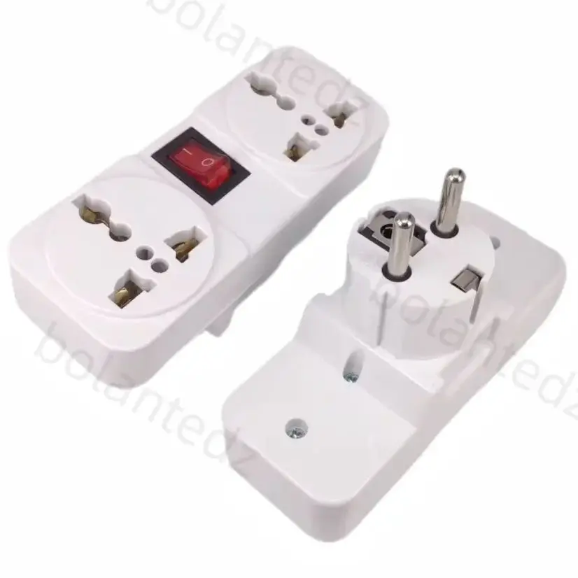 Plug Adapter White Portable 250V 6/10A Universal Travel Adaptor Socket Europe Extension Socket Power Converter Plug With On Off Light Switch Electrical Socket Power Socket Plug Outlet Extender Power Extension Plug Extension Sockets