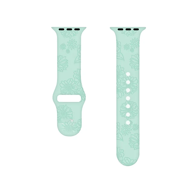 Sport Strap for Apple Watchband 44mm 40mm 38mm 42mm 41mm 45mm Printed Silicone Bracelet for iwatch series 7 6 5 4 3SE watch band sunflower-green
