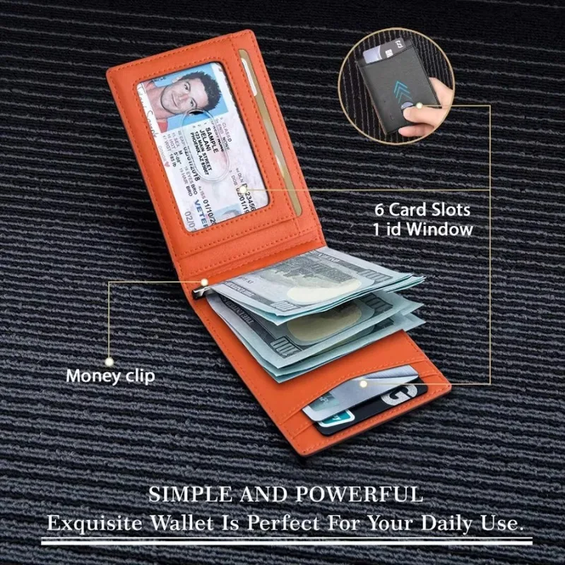 Metal Money Clip Wallet RFID Blocking Slim Card Holder Money Bag Credit Cardholder Carbon Fiber Bifold Smart Wallet for Men