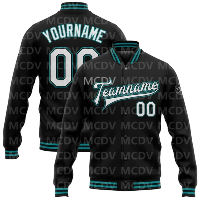 Custom Black White-Gray Bomber Full-Snap Varsity Letterman Jacket Baseball Button Jacket
