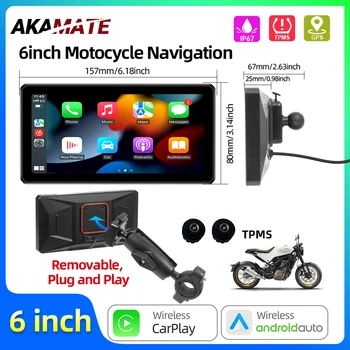 Display di navigazione per moto da 6 pollici Wireless CarPlay Android Auto Monitor Schermo impermeabile per moto portatile Bluetooth