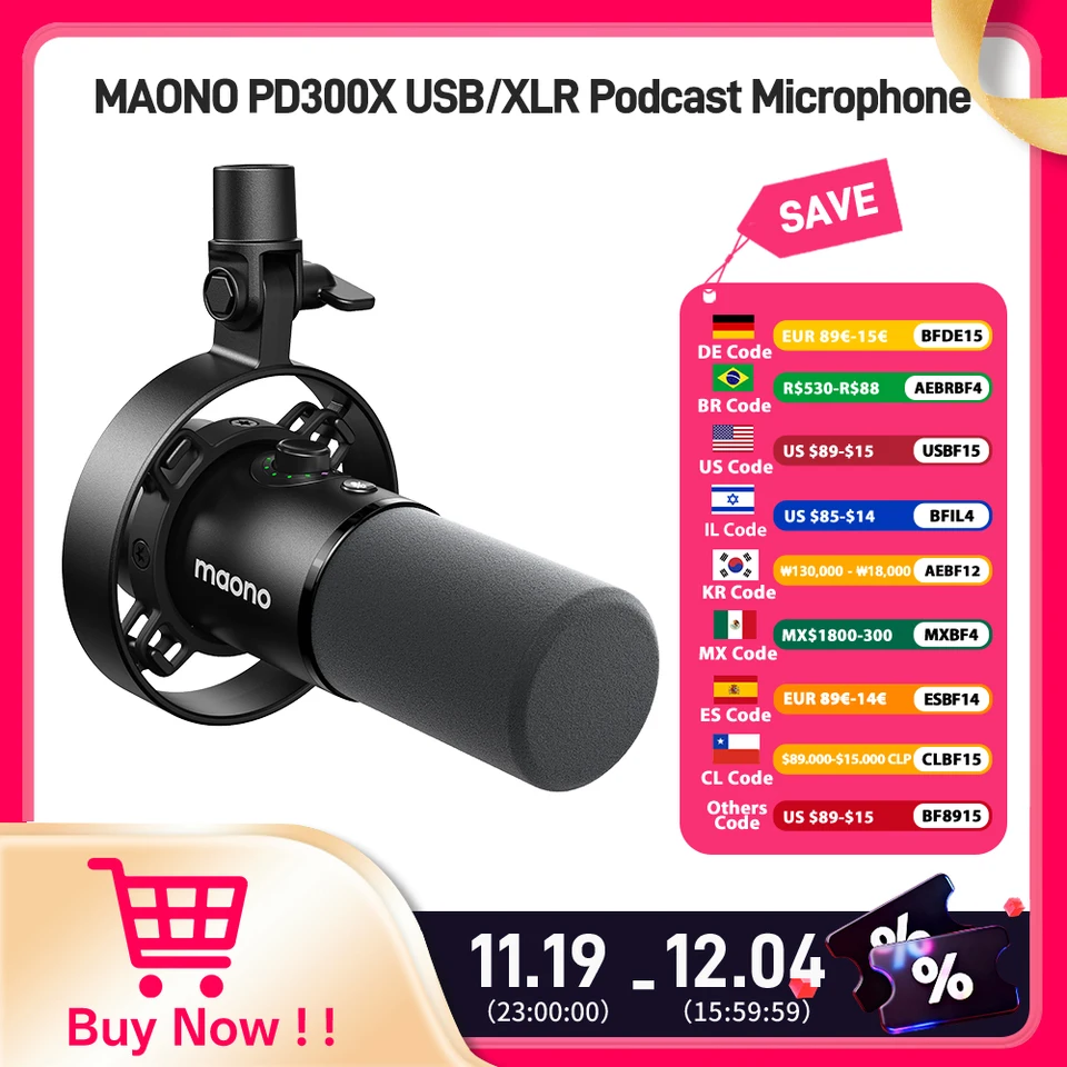 Maono-PD300Xダイナミックマイク,xlr usb,ノイズリダクションマイク