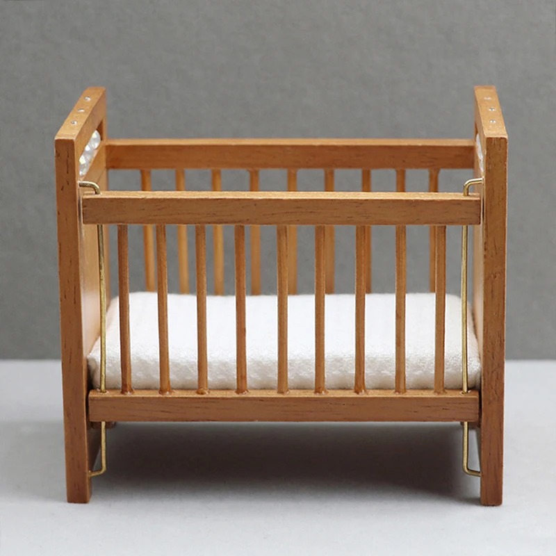 

1:12 Doll House Mini Furniture Decor Accessories Simulation Wooden Bed Crib White Mattress Cot Furniture Model Toy
