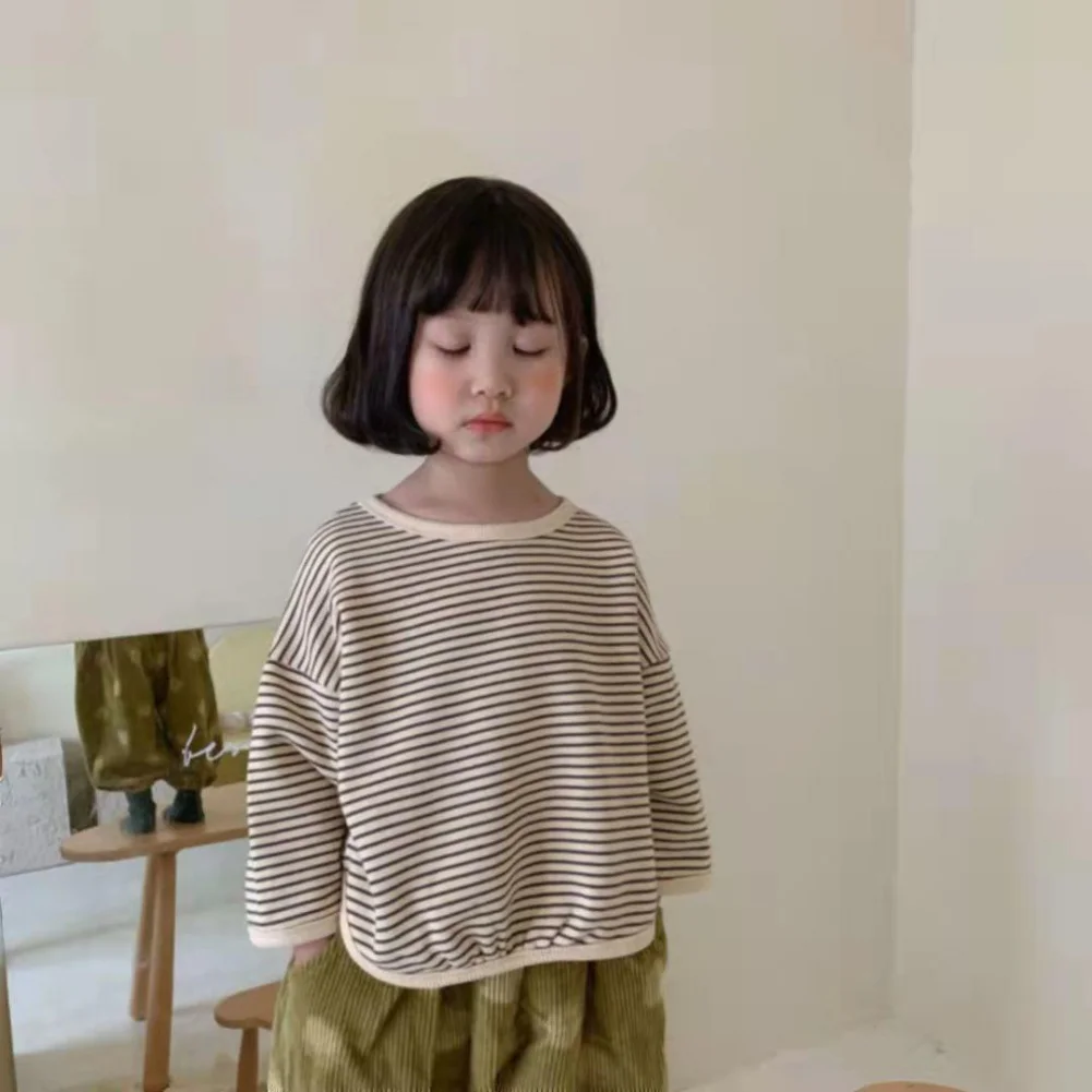 Baby T Shirts Children's T-shirt Korean Children's Striped Sweaters Baby Kids Girls Loose Long Sleeve Top Autumn Spring Tee Kids cotton t shirts baby t shirts
