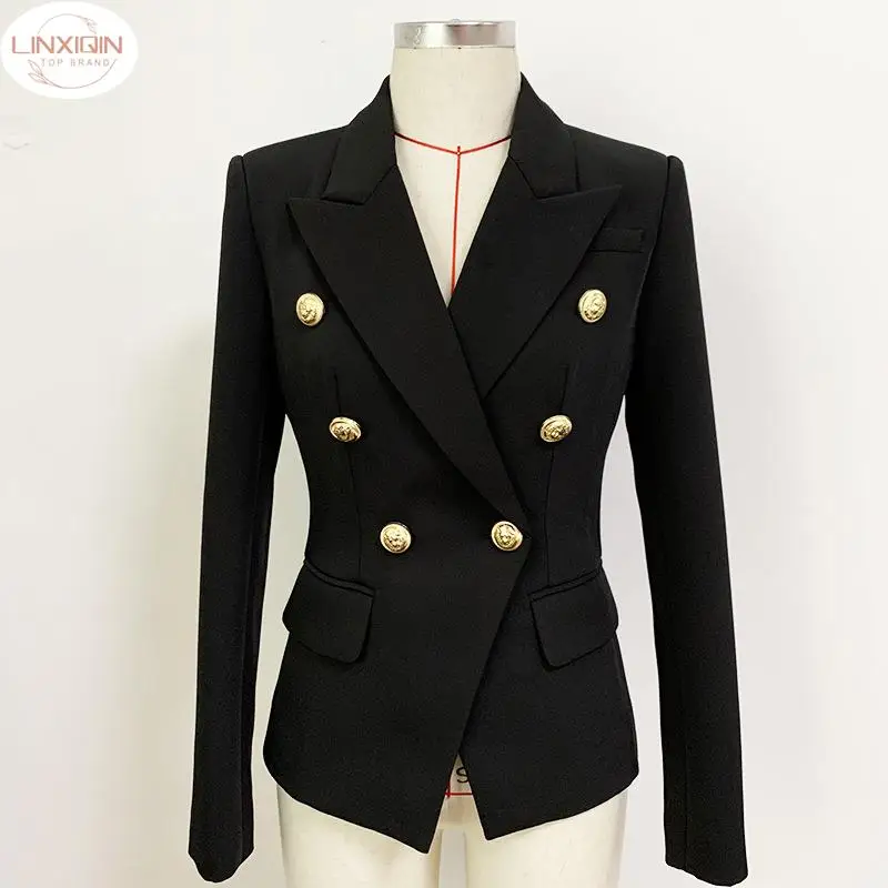 alta-qualita-new-fashion-2024-baroque-designer-blazer-jacket-women's-silver-lion-buttons-double-breasted-blazer-capispalla