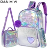 New School Backpack Girls 16 Inch Girls Backpack Sequin Backpack with Lunch Box Backpack Women Girls School Supplies Set Bags 1