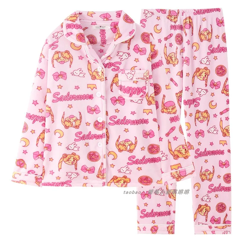 thumbnail image 1 of Conjunto de pijamas Kawaii para Mujer, ropa de dormir de franela cálida, Pijama de Anime para Mujer, ropa de habitación para niñas escolares, camisón Harajuku, invierno, 2 piezas, 1 of 4