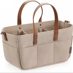 Deluxe Baby Nursery Organizer Basket - Infant Diaper Bag with Handle and Large Pocket Storage (Apricot)