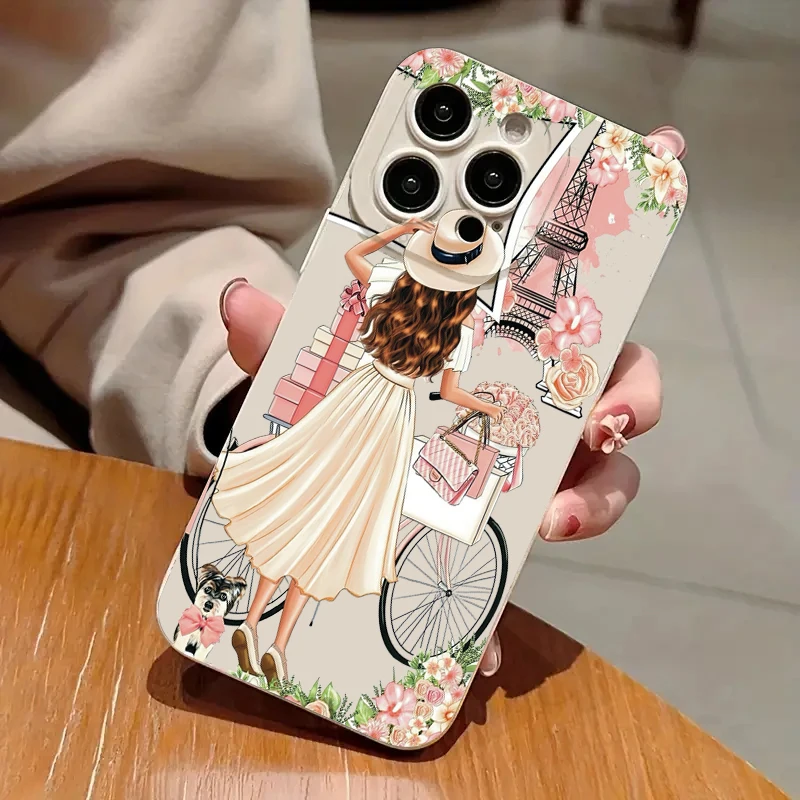 Flower Girl Pattern Decoration Phone Case for iPhone 16 15 Pro Max 14 11 13 12 Mini XS X XR 7 8 Plus SE2 16E Soft Matte Cover