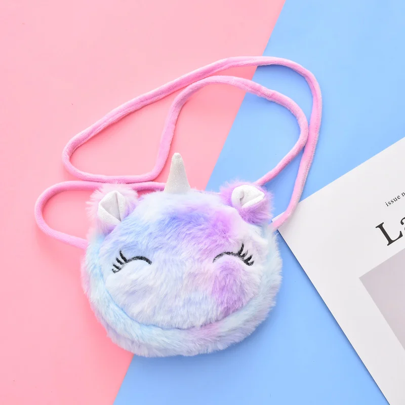 Girl Unicorn Plush Handbag Tie Dye Shoulder Bags Embroidered Child Cartoon  Cute Travel Kids Storage Bag