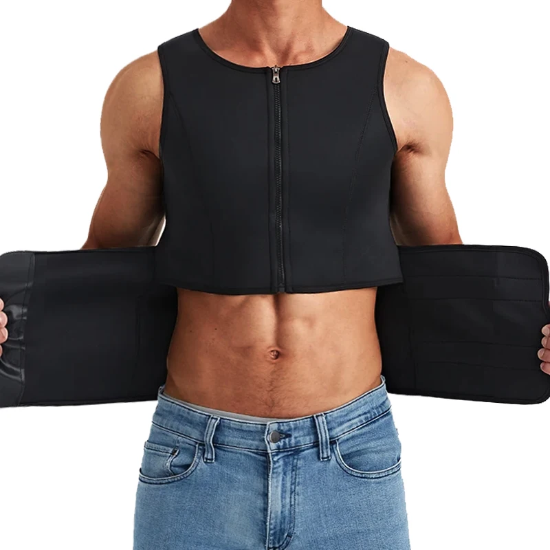 Men Neoprene Sauna Zipper Waist Trainer Corset Vest Belly Trimmer Compression Body Shaper Shirts Slimming Belt Faja Shapewear - Image 3