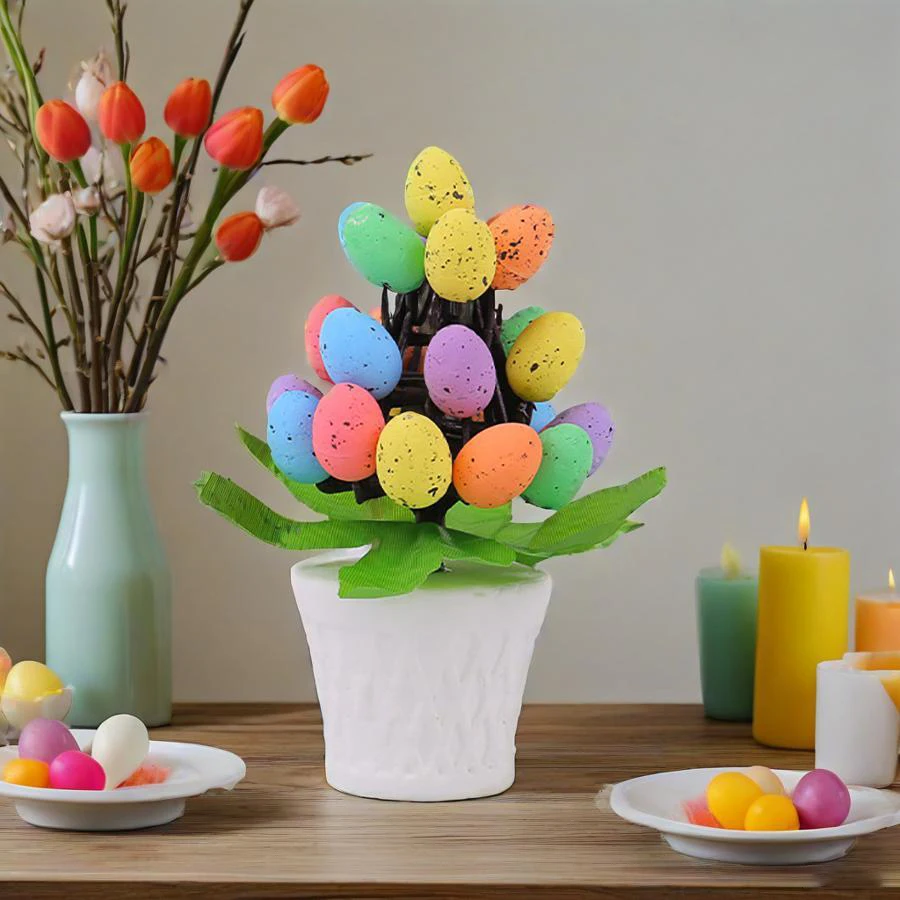 1 Piece of Colorful Artificial Easter Egg Potted Plant Ornament for Spring Festival Celebration, Birthday Party, and Desktop Decoration