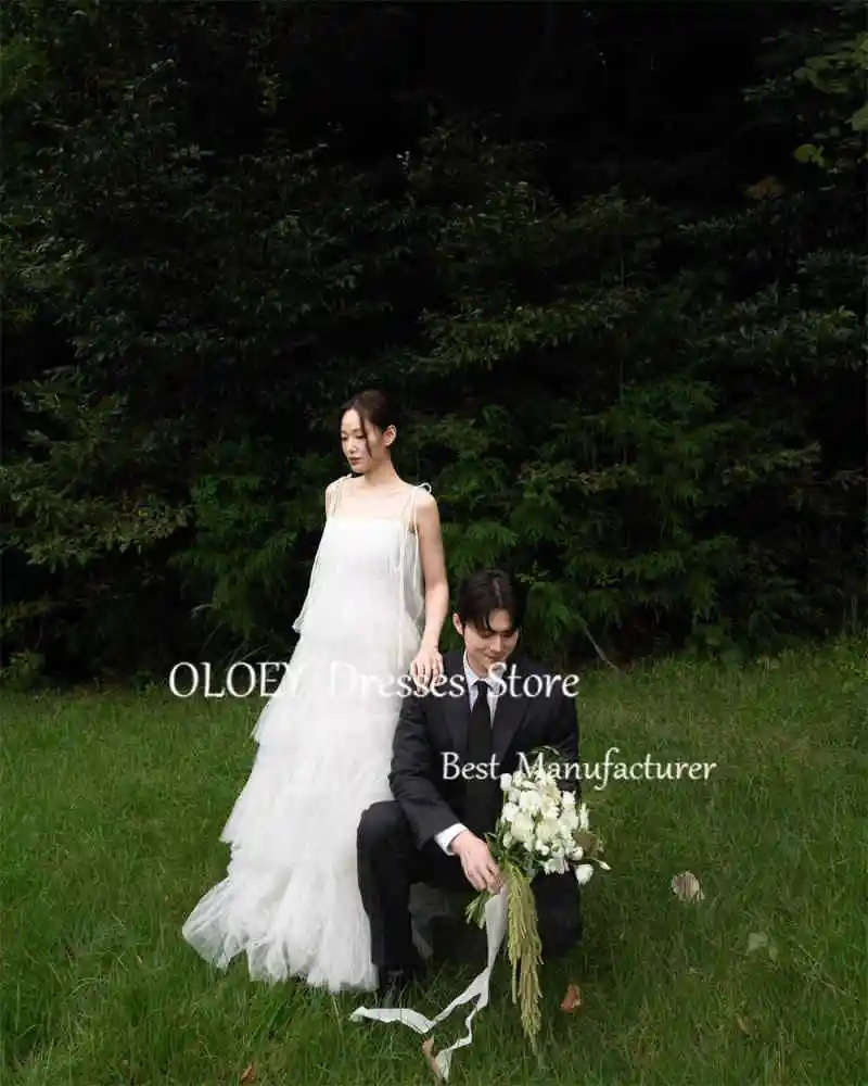 OLOEY Soft Layered Tulle Floor Length Wedding Dresses Korea Photoshoot Spaghetti Straps Bridal Gown Vestido De Noiva 2025