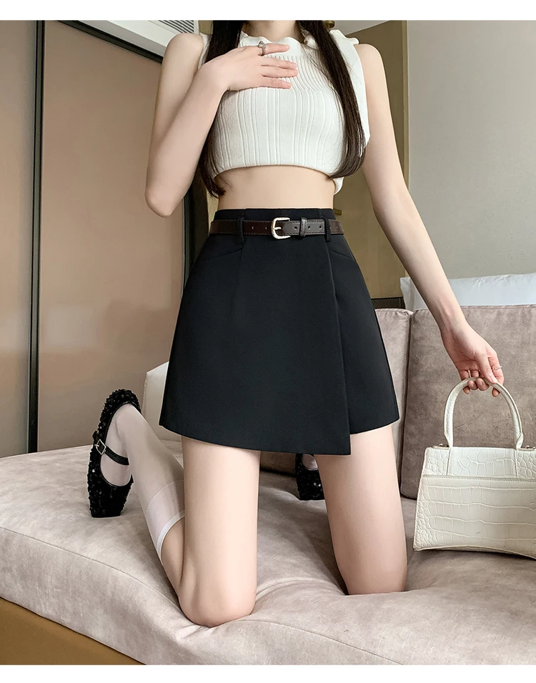 New Arrival Women's Irregular Suit Skirt Shorts Spring Summer High-Waisted Wide-Leg Short Skirt Pants With Belt