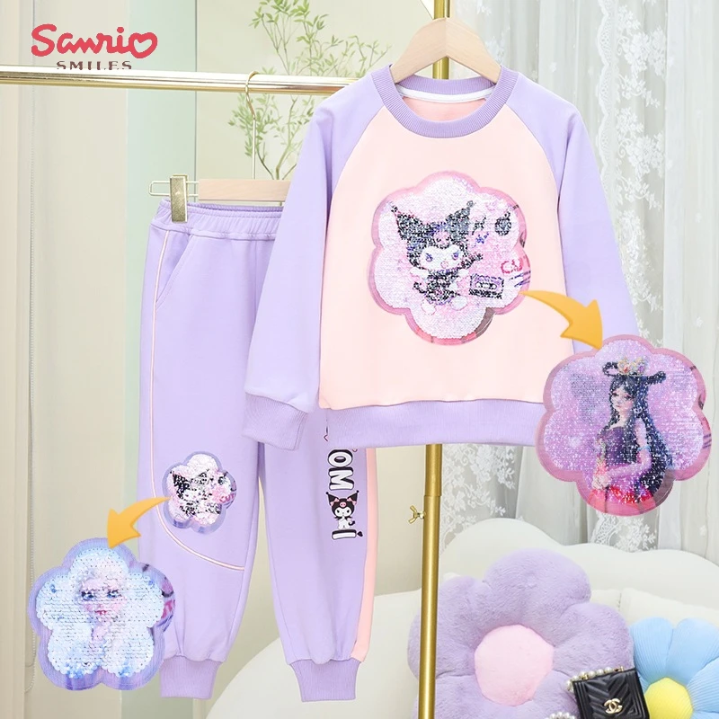 

Sanrio Kuromi Cinnamoroll Autumn Long Sleeves Sweatshirt T-shirt Cartoon Anime New Fashion Round Neck Cute Shirt Skirt Set