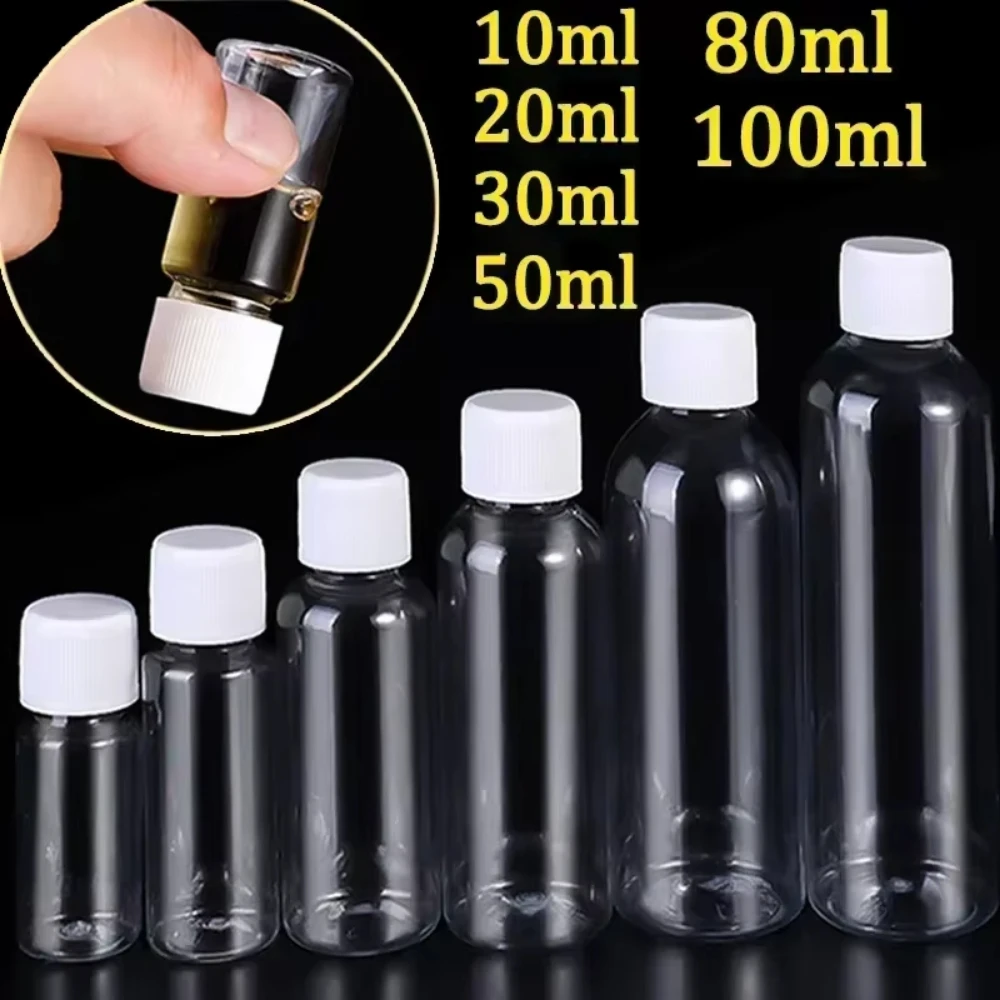 플라스틱 PET 투명 빈 도장 병 샘플 용기, 나사 캡 포함 리필 가능 병, 10ml, 20ml, 30ml, 50ml, 80ml, 100ml, 1 개, 10 개