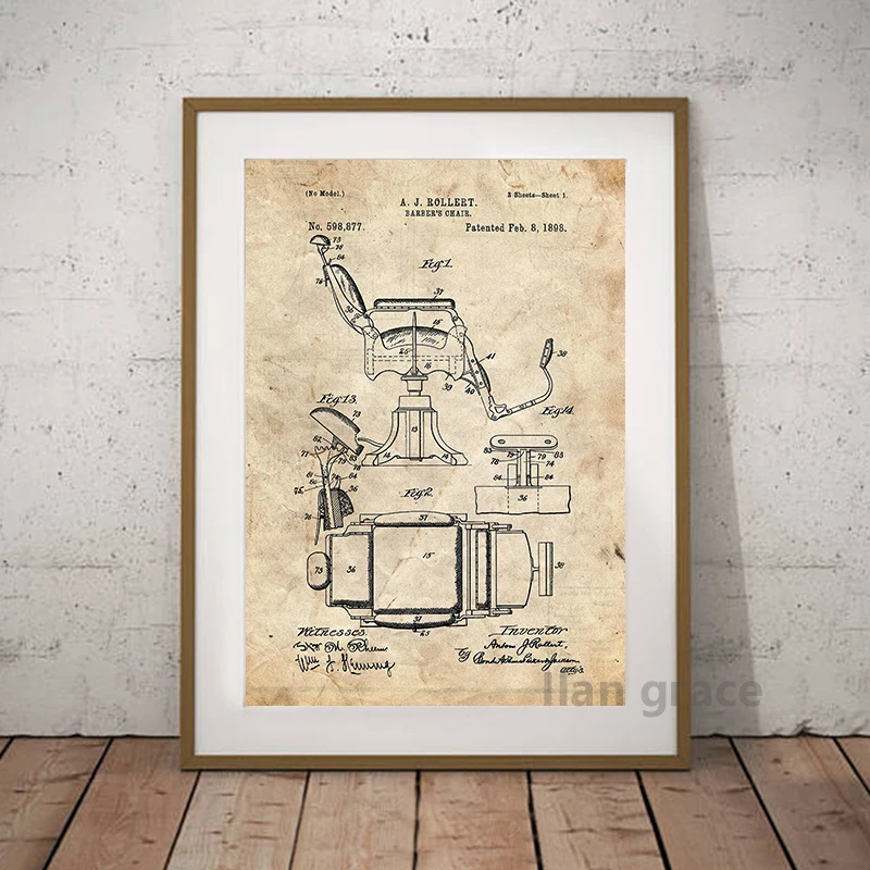 Stampa Artistica Vintage Forbici Da Parrucchiere - Carta 250 Grammi, Brevetto Antico, Decorazione Per Casa - Foto 9