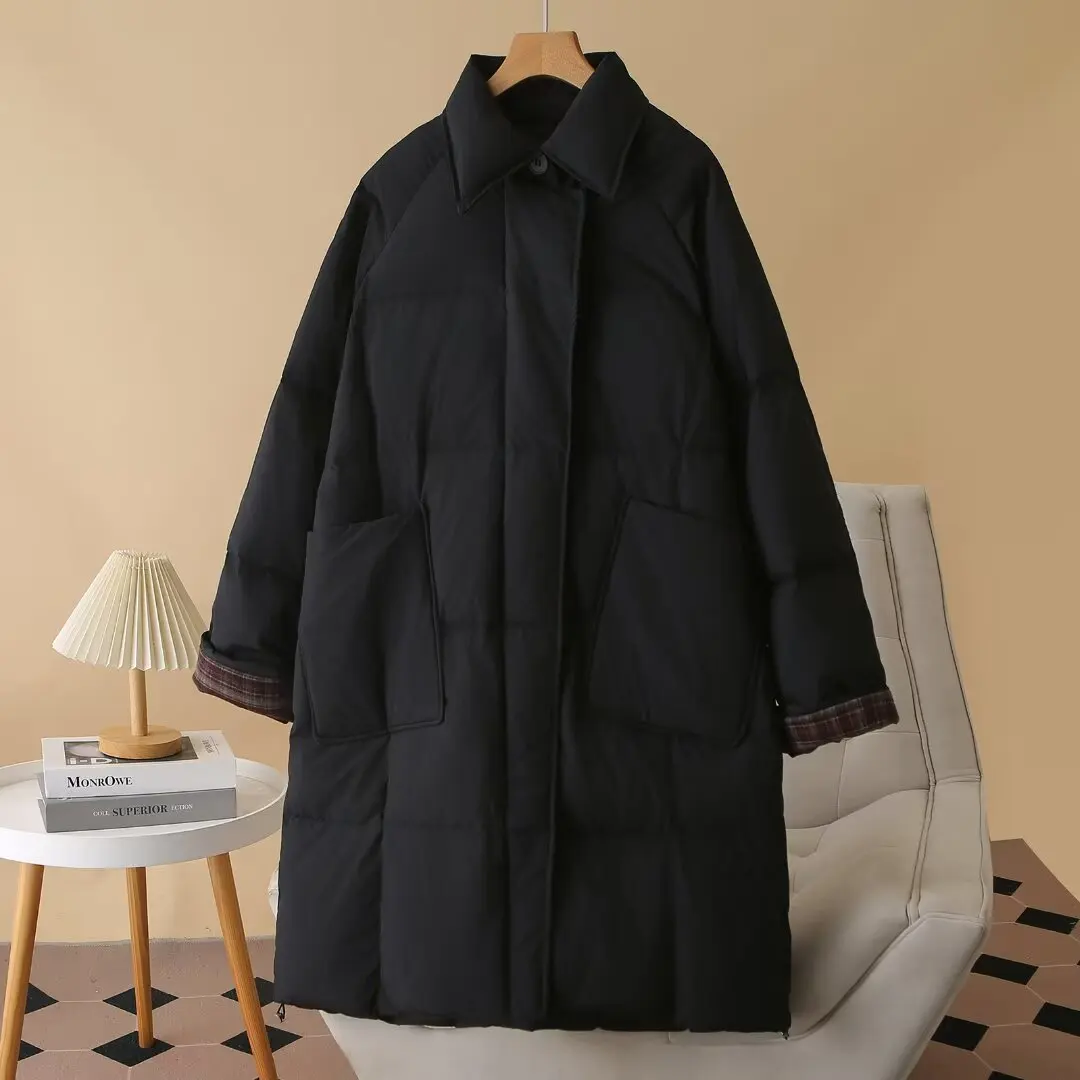 XXXXXL Fashion Plus Size Women's Down Jacket 2025 Winter New Oversized Loose mid-length Plaid Cuffs Warm Coat 1776