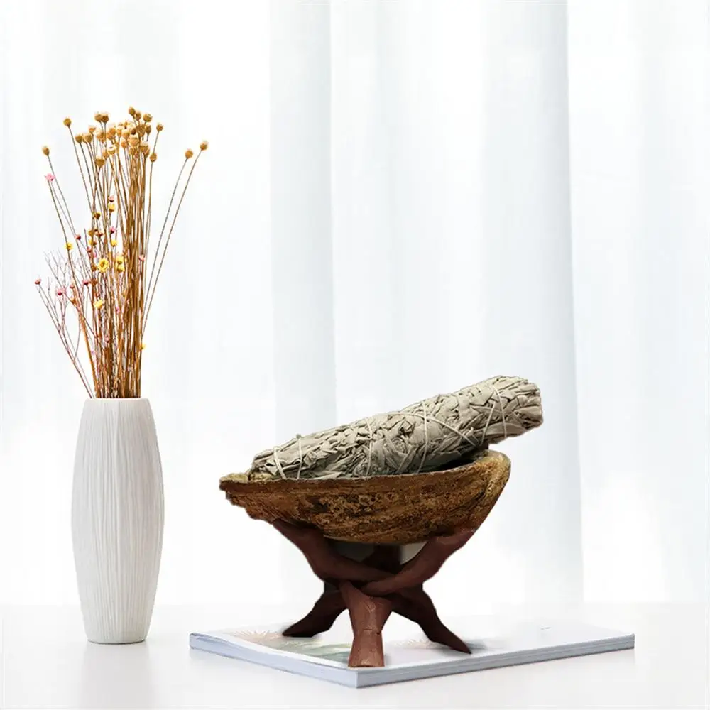 Natural Abalone Shell with Wooden Tripod Stand For Sage Smudging