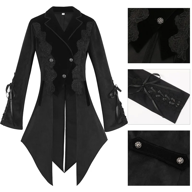 

New Women's Steampunk Victorian Jacket Vintage Tailcoat Gothic Costume Dovetail Medieval Retro Costume Mid-length Punk Coat