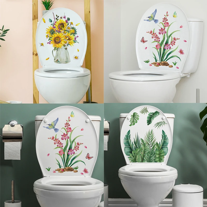 Flowers-Green-Plant-Leaves-Butterfly-Bathroom-Toilet-Seat-Lid-Cover