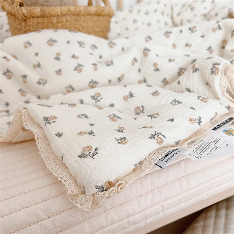 Baby Camellia Rose Print Muslin Trends Blanket Quilt