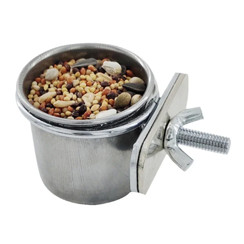 Stainless Steel Pet Birds Parrot Feeder Round Bird Parrot Aviary Pet Food Water Feeding Bowl Pets Hang Cage Clip Cup Dispenser