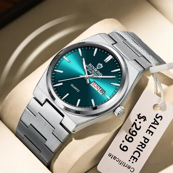 BINBOND Luxury Quartz Man Wristwatch Sport Men Watches Waterproof Luminous Date Week Stainless Steel Men's Watch Male Reloj+box