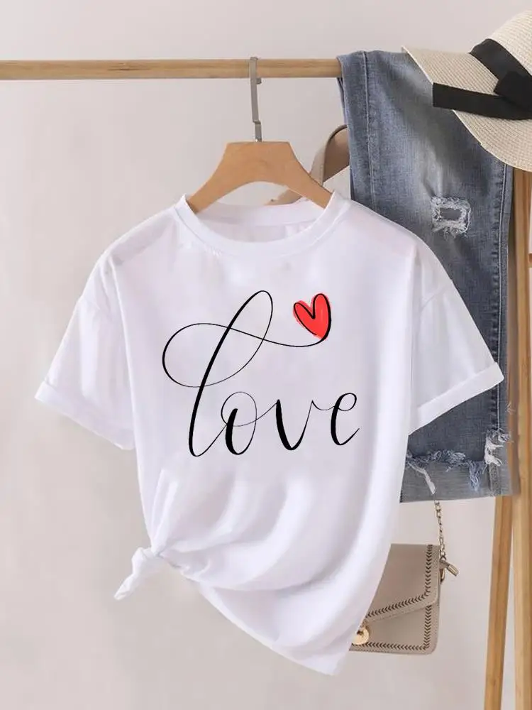

Watercolor Love Heart Style Women Fashion Clothing Graphic T-shirts Clothes Print Female Shirt Short Sleeve Lady Casual Tee