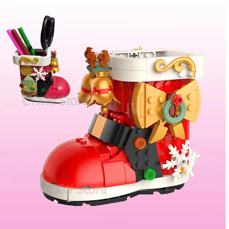 

Модель рождественских снежных ботинок, строительные блоки, красная обувь, кирпичи, креативное праздничное украшение, детская игрушка для девочек, подарок на Рождество