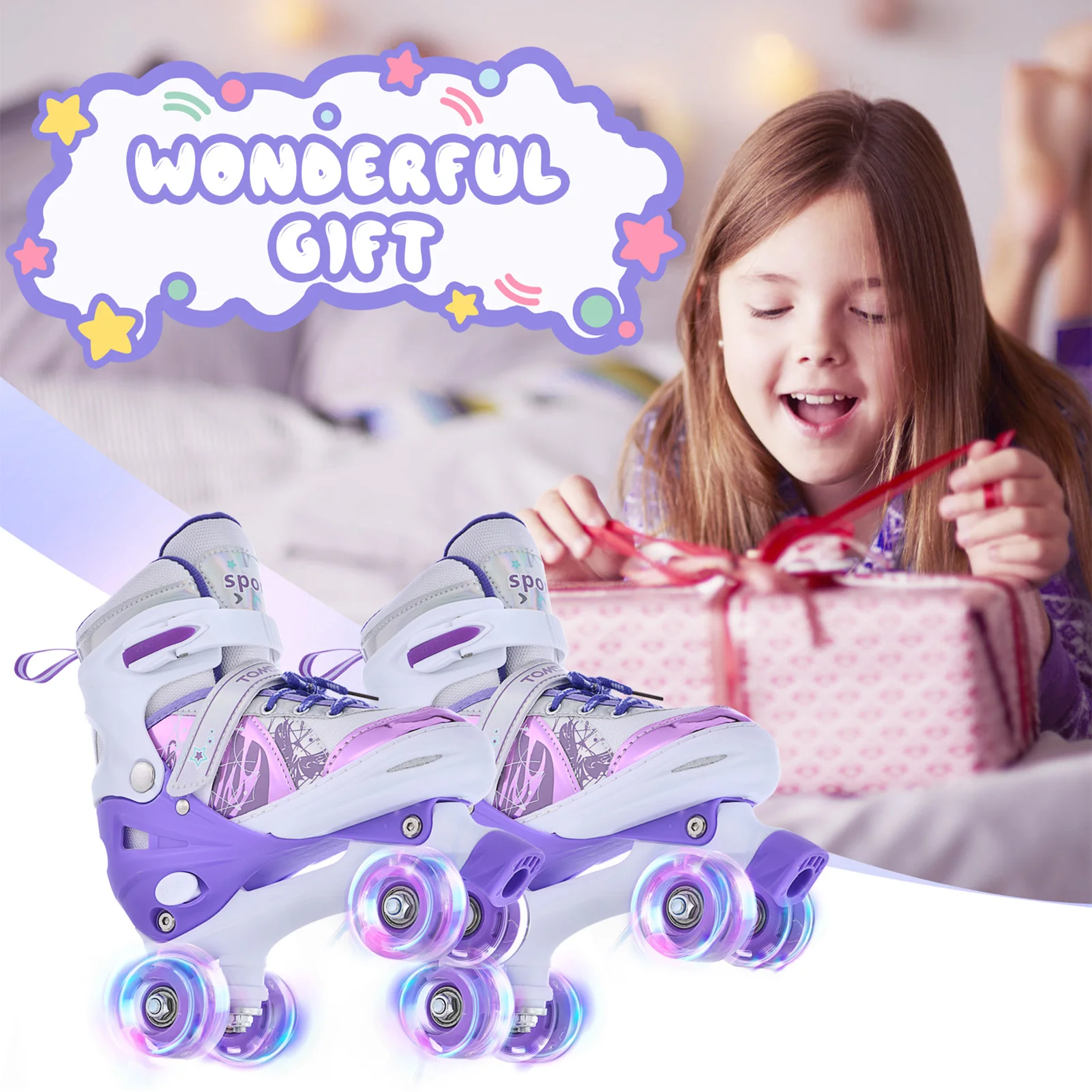Roller Skates for Girls Boys for Kids 4 Size for Children of Different Ages Adjustable Light Up LED Luminous Wheels 5