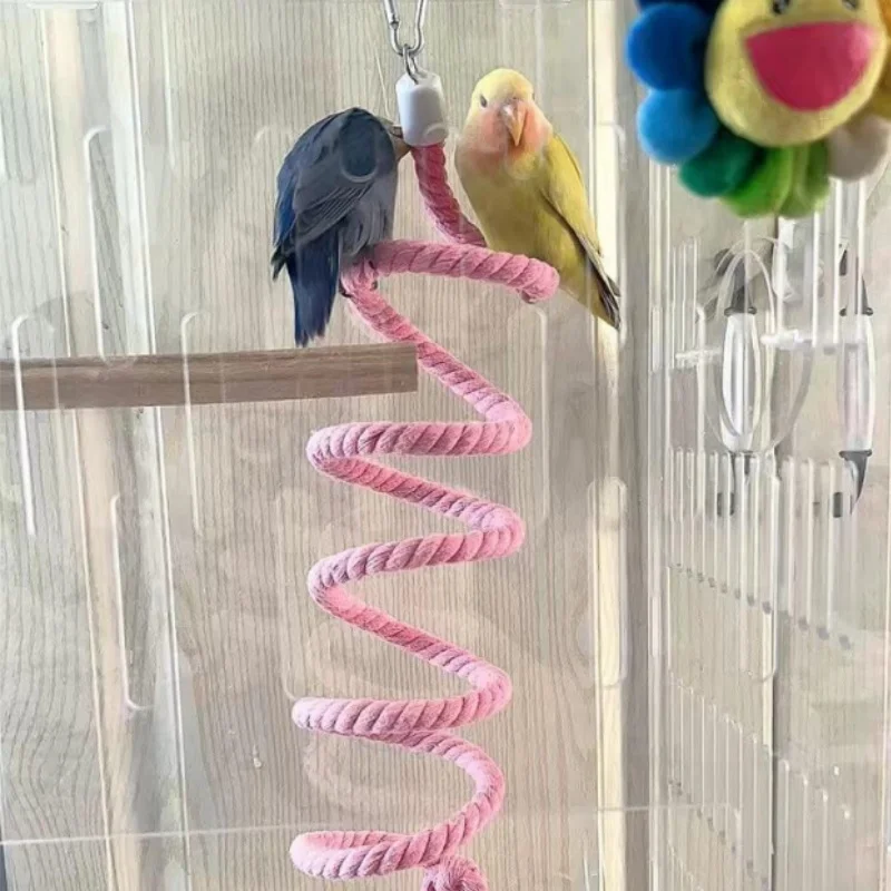 Parrot Toy 1PC Bird Toy Spiral Cotton Rope Chewing Bar Parrot Swing Climbing Standing Toys with Bell Bird Supplies Parrots Climbing Toys