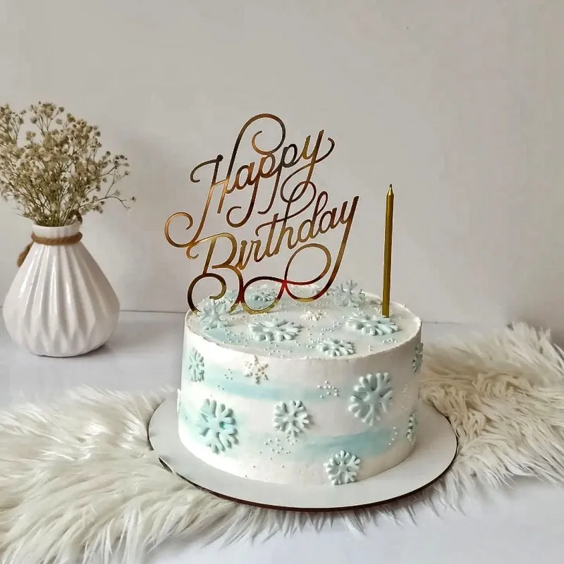 Feliz aniversário enfeitado para bolos para meninos e meninas, retrato  acrílico, dourado e preto, arte abstrata, enfeitados para bolos, decoração  de sobremesa, 2023 - AliExpress