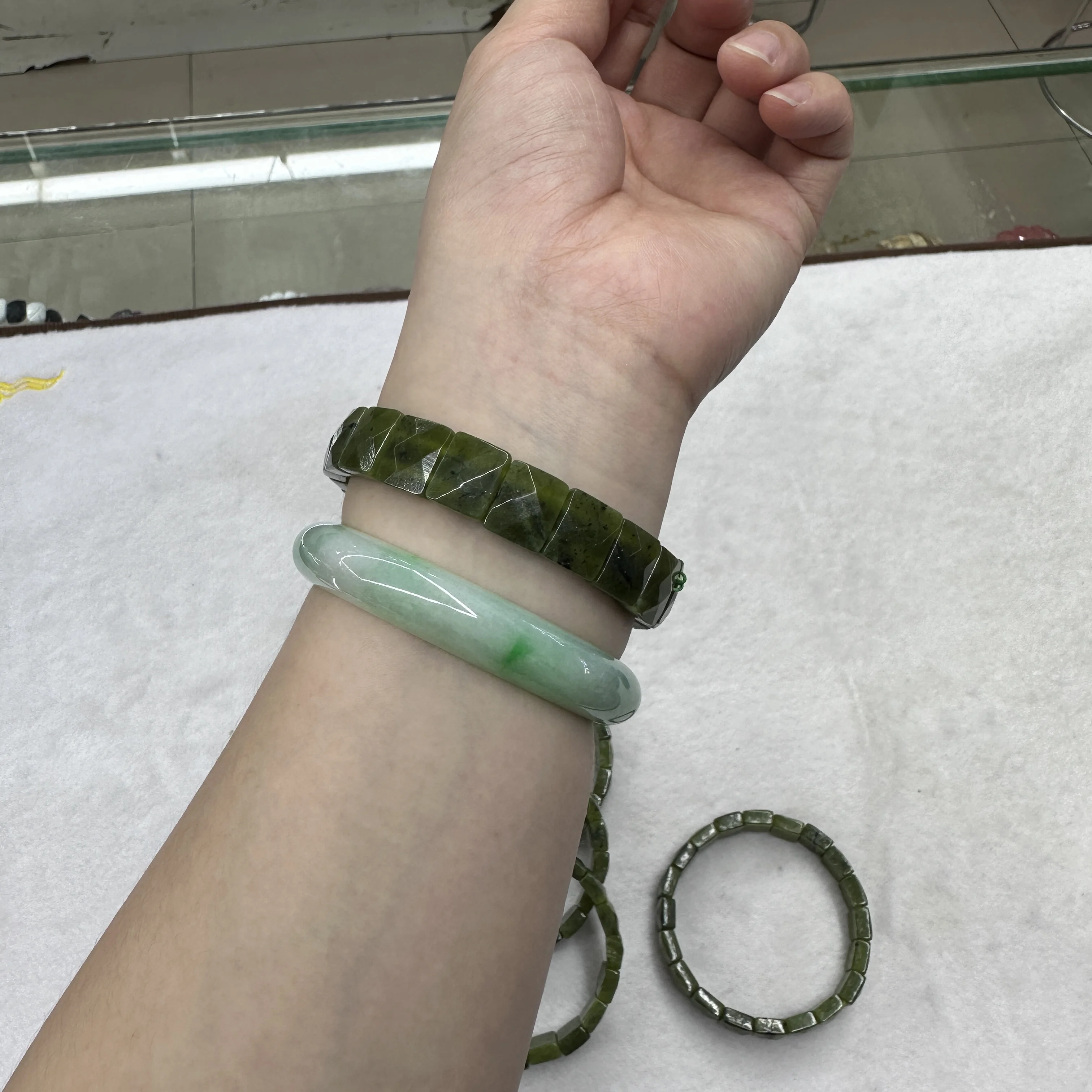 Natural Nephrite /canadian Jade Stone Beads Bracelet Natural