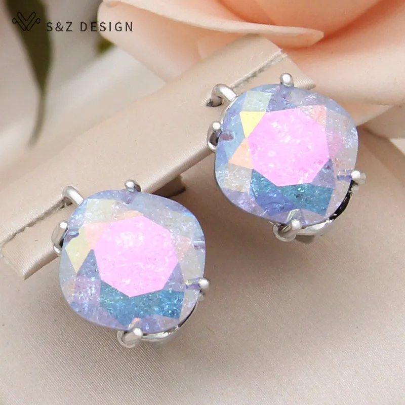 S&Z DESIGN New Fashion Square Ice Crack Crystal Dangle Earring For Women Wedding Stylish Jewelry 585 Rose Gold Color Eardrop