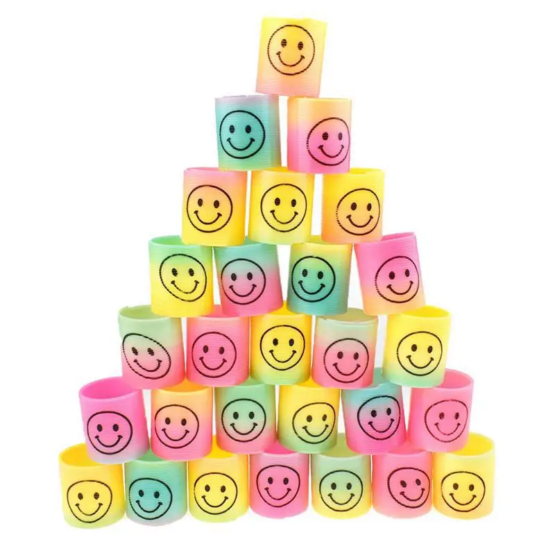 12pcs Rainbow Smile Magic Springs Circle Toys Treat Kid Happy Birthday Party Favor Children Goodie Bag Baby Shower Pinata Filler