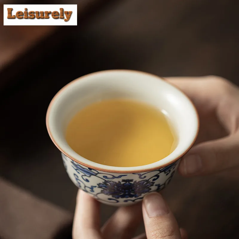 Antique Ru Kiln Handheld Teacup Traditional Tea Bowl Water Jug Tea-tasting Meditation Cup Jianzhan Master Cups Gift Box Set Gift