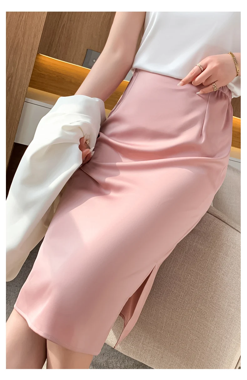 22 Spring Summer New Silk Skirt Women's Bottoms Loose Thin Mid-Length Acetate Knitted Hip Skirt Sexy Silky A-Line One-Step Skirt black maxi skirt