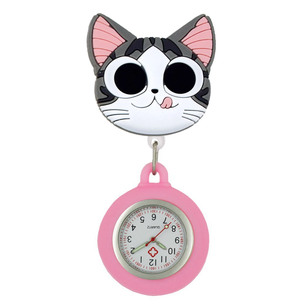 Unisex Nurse Doctor Hospital Medical Cartoon Cute Animals Retractable Clip  FOB Pocket Watches Hang Brooch Badge Reel Clock Gifts