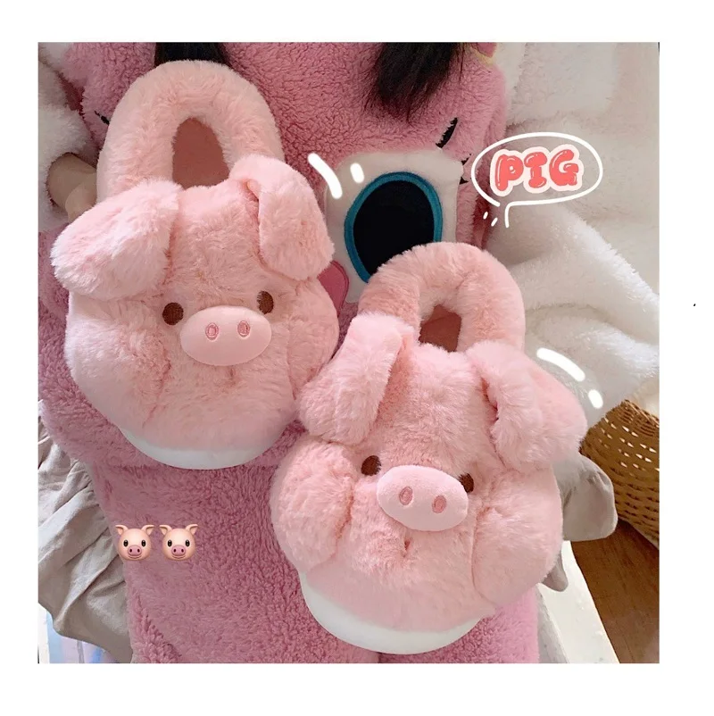Pink Fluffy Pig Slippers Women Plush Home Shoes Non-slip Warm Winter Warm Indoor Slippers Flat Casual Non-slip Girl Room Shoes 3