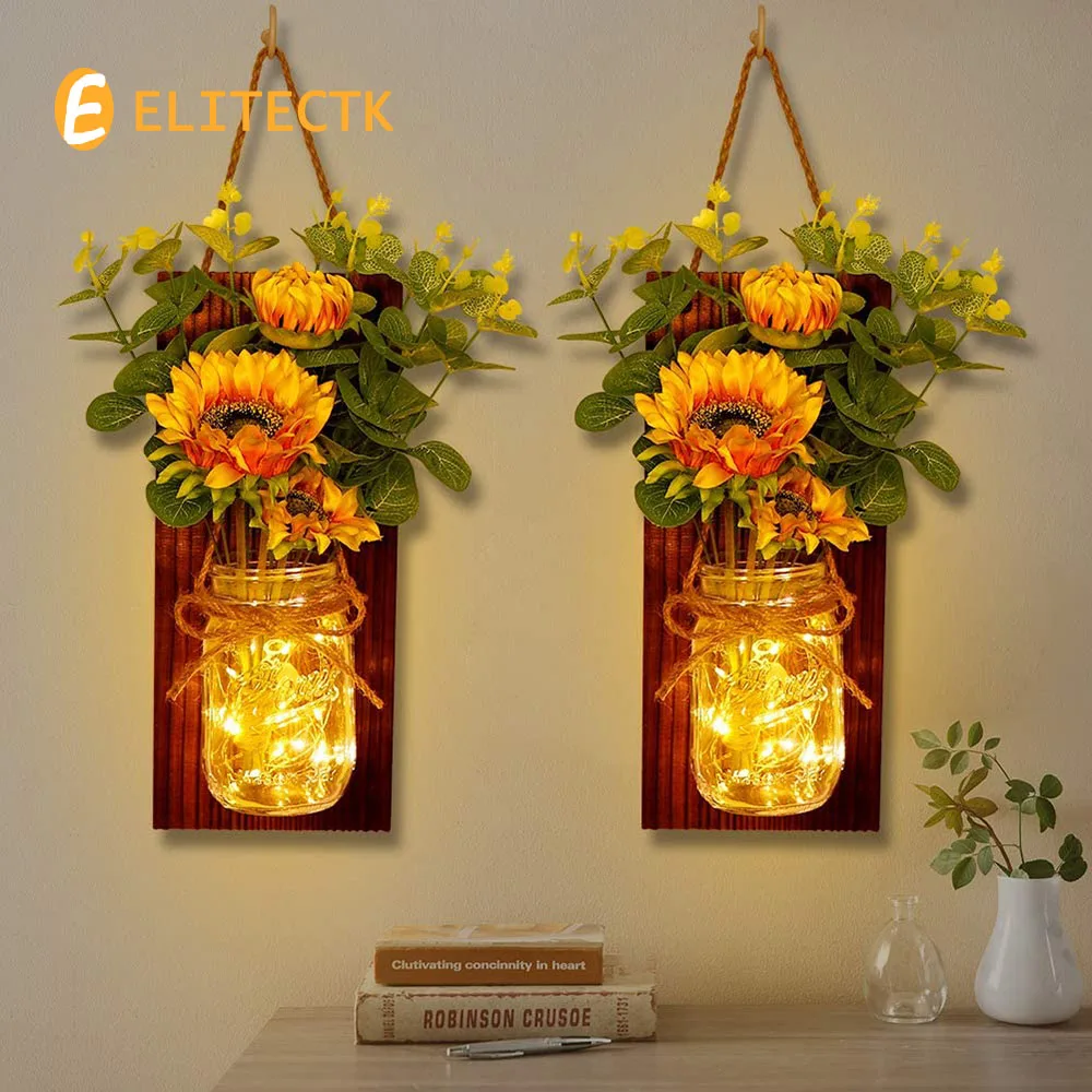 

2pcs/set Rustic Wall Sconces White Wooden Board Mason Jar Sconces LED Fairy Lights Home wedding Cafe Bar Wall Bedroom Decoration