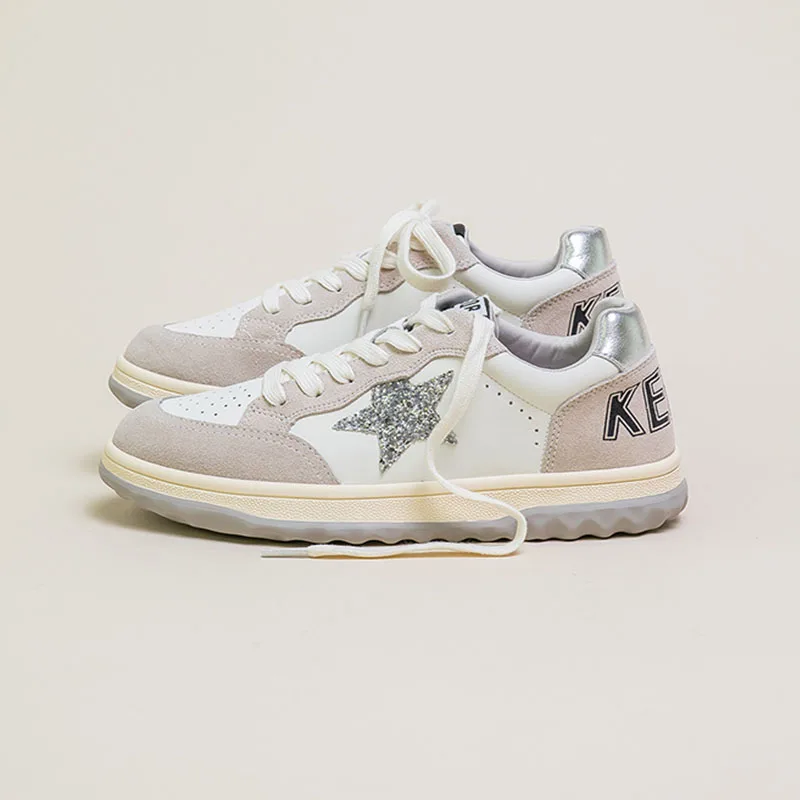 

Women Skateboarding Shoes Split Leather Comfortable Thick Bottom Platform Casual Vulcanized Sneakers Student Flats Walking Shoes