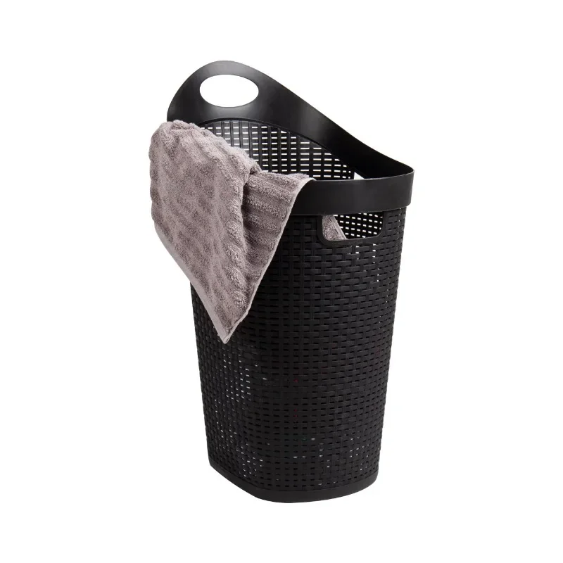 Cesto De Lavandaria Móvel, Punho Cortado, Ventilado, Rodas De Rodizio Integradas, Preto, 60 L, 15Kg, 33Lbs Capacidade