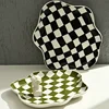 INS Checkerboard Ceramic Plate Jewelry StoragePlate DessertPlate Dessert plate Home Decoration Retro DinnerPlate Tableware 2